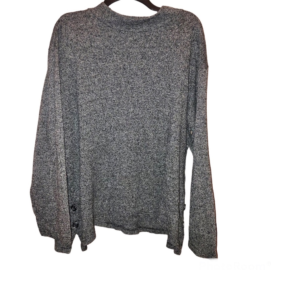 Marla Kim Silk Blend Mock Neck Sweater Heather‎ Grey Black XL